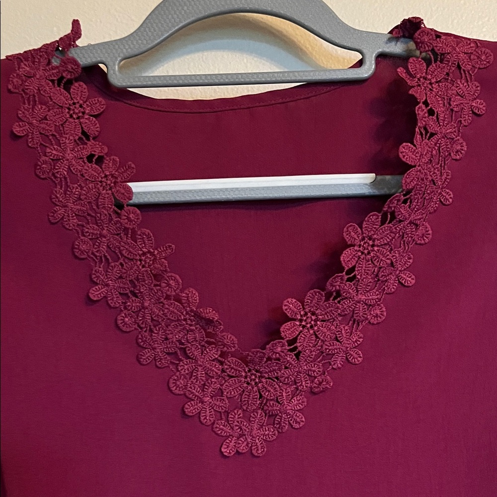 Burgundy Ruffle Sleeve Top - Picture 4 of 6